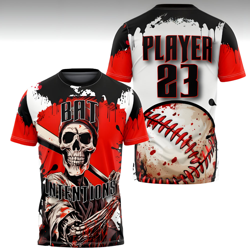 Bat Intentions Skull Baseball Jersey Custom Name Number T-Shirt 3D