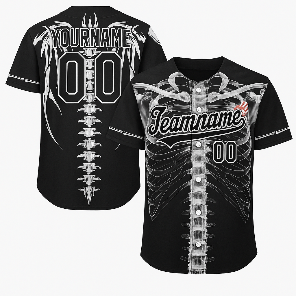 Custom Skull Baseball Jersey for Men Youth Team Gothic Sports Uniform Button Down Softball Shirts Halloween Costume Gift Jersey