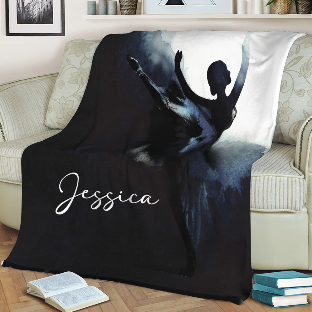 Personalized Ballet Blanket Ballet Girl Dancer Dacing In The Dark Black Sherpa Fleece Blanket