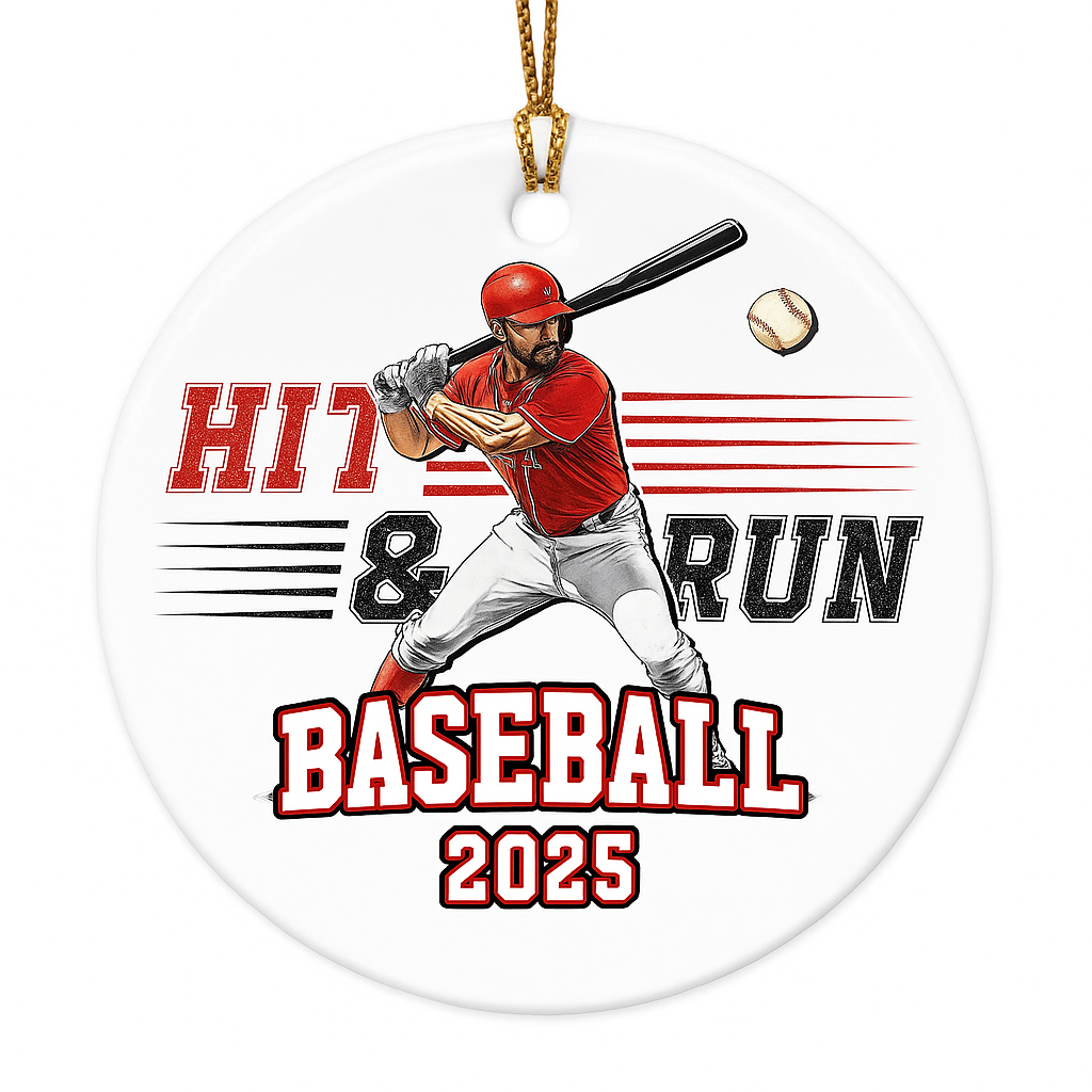 Baseball Player Christmas Ornament 2025, Double-Sided Ceramic Christmas Tree Decoration, Gifts for Boys Men Lovers Ornament