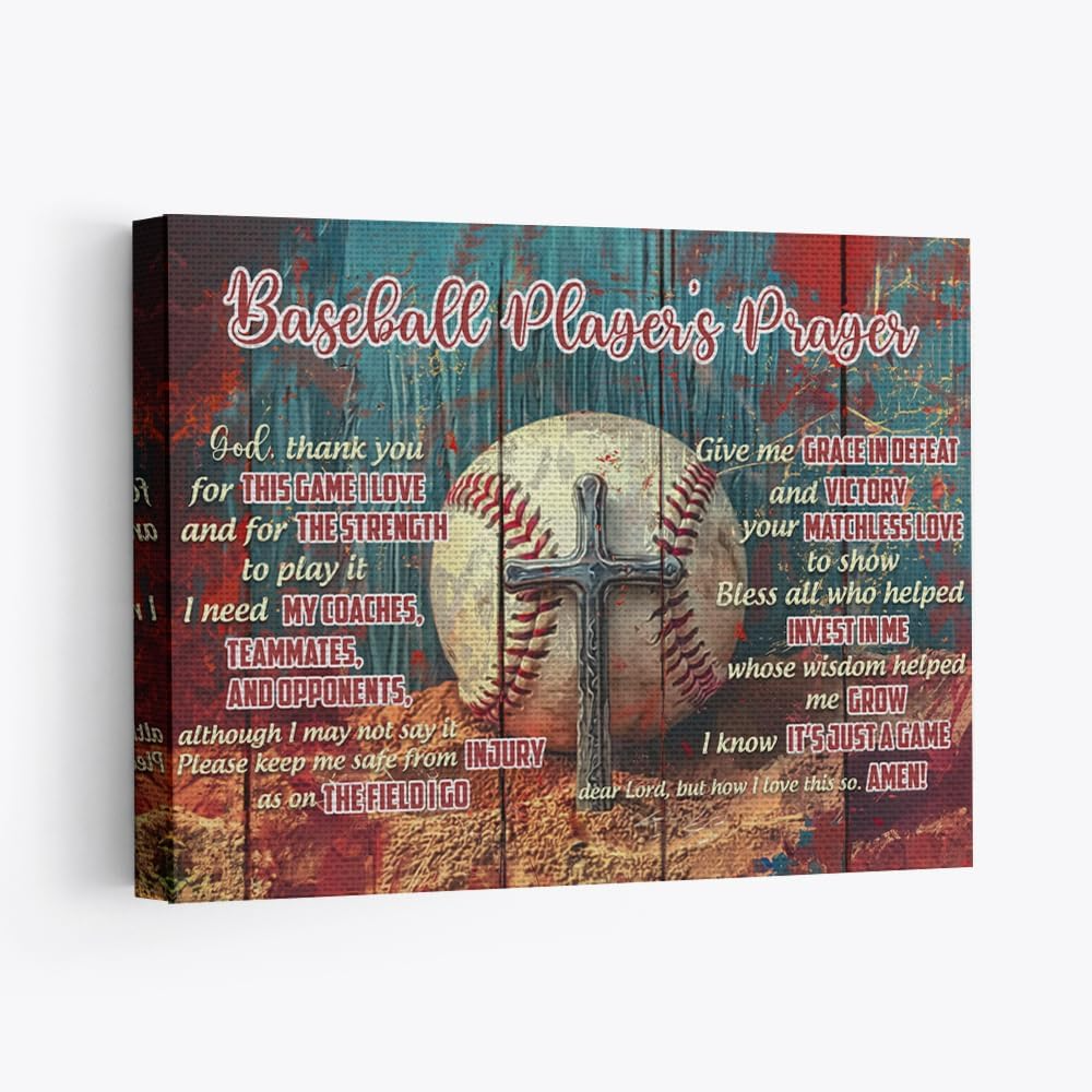 Baseball Player's Prayer Wall Decor Canvas Art Print Home Decor Pictures for Bedroom Living Room Bathroom Office Framed Ready to Hang Canvas
