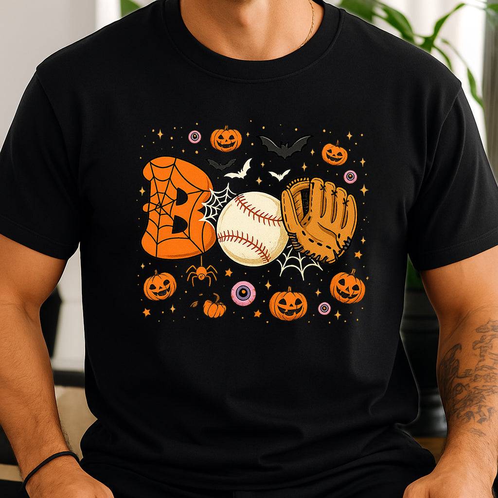 Boo Baseball Halloween Player Catcher Pitcher Spooky T-Shirt