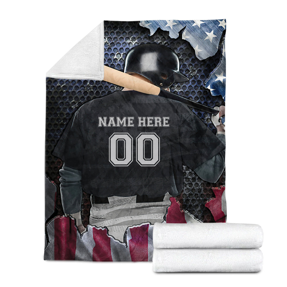 Personalized Baseball Blanket Custom Name Number Soft Cozy Sherpa Fleece Blanket