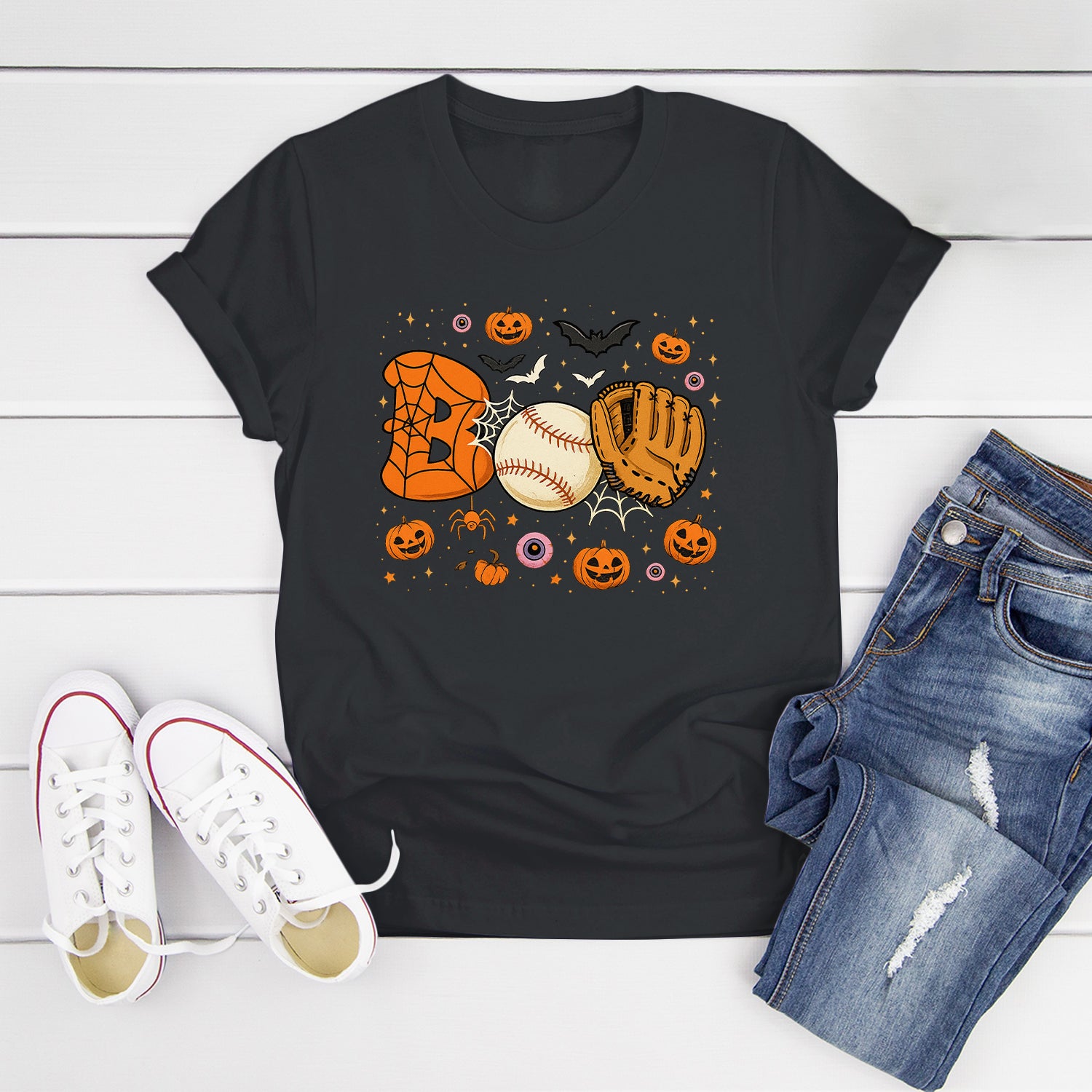 Boo Baseball Halloween Player Catcher Pitcher Spooky T-Shirt