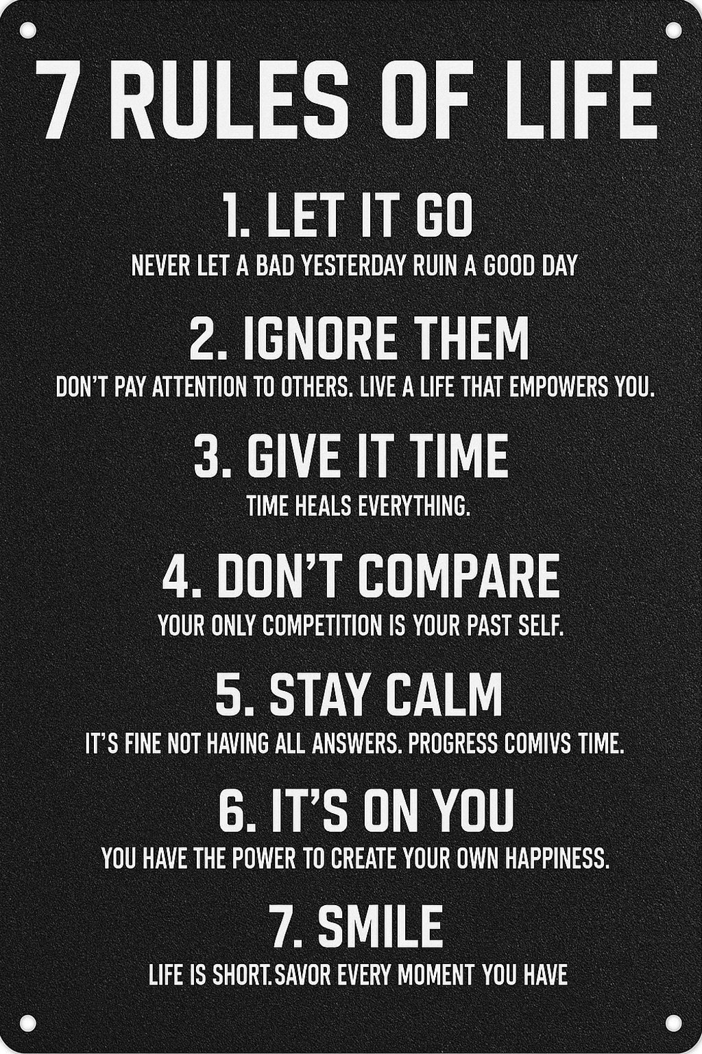 Inspirational Motivational Wall Decor for Teen Bedroom Office Girls Boys 7 Rules of Life Metal Sign 4