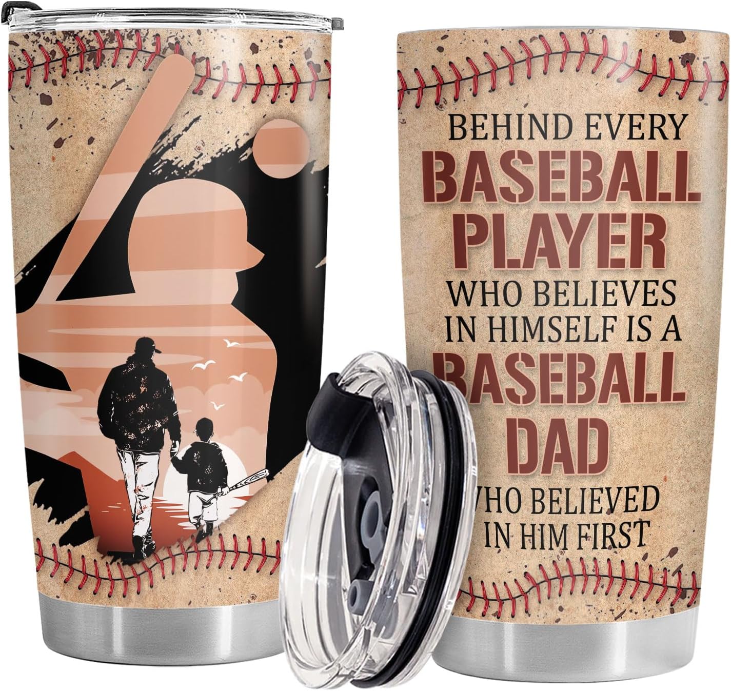 Baseball Dad Stainless Steel Tumbler with Lid, Tumbler 20oz