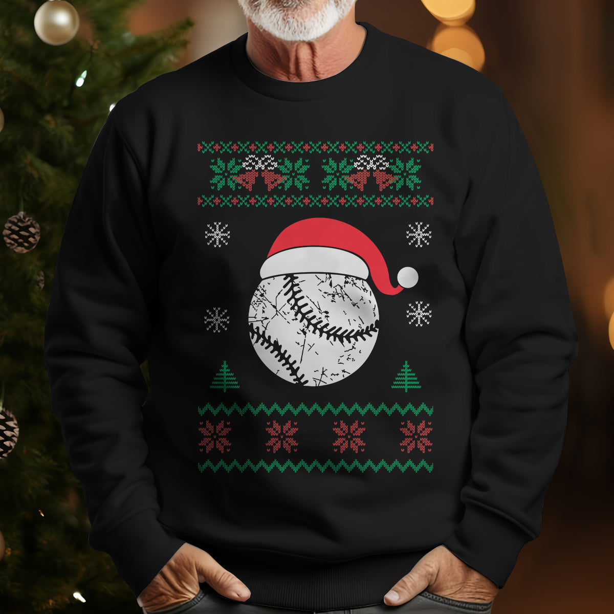 Baseball Santa Hat Ugly Christmas Gift for Baseball Lover Sweatshirt - SS10