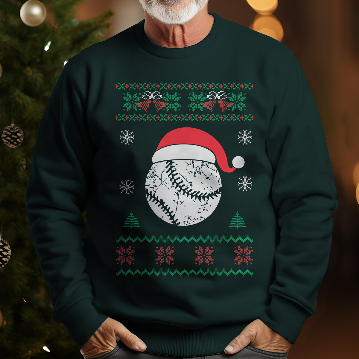 Baseball Santa Hat Ugly Christmas Gift for Baseball Lover Sweatshirt - SS10