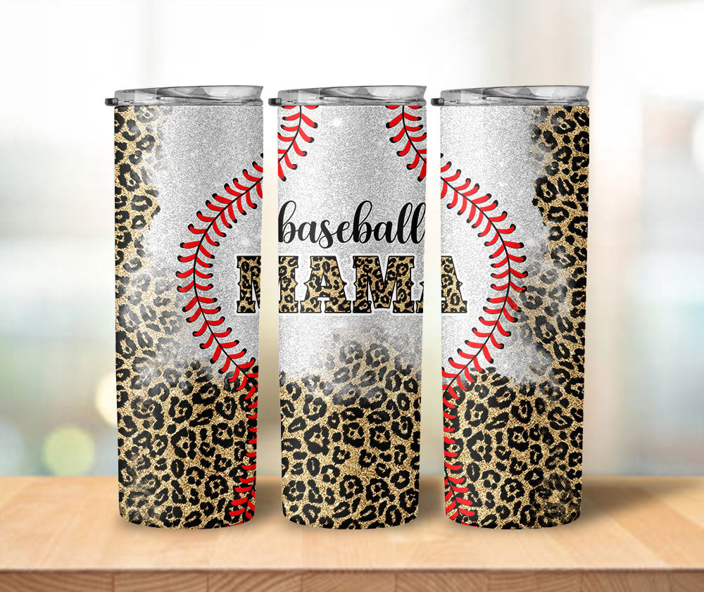 Baseball Mama Leopard Print Baseball Mom Gift Sport Travel Cup 20oz Skinny Tumbler