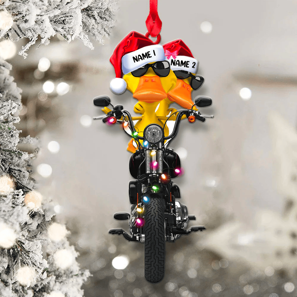 Custom Ducks With Motorbike Acrylic Ornament - Christmas Gift, Christmas Tree Decor, Hanging Car, Keychain