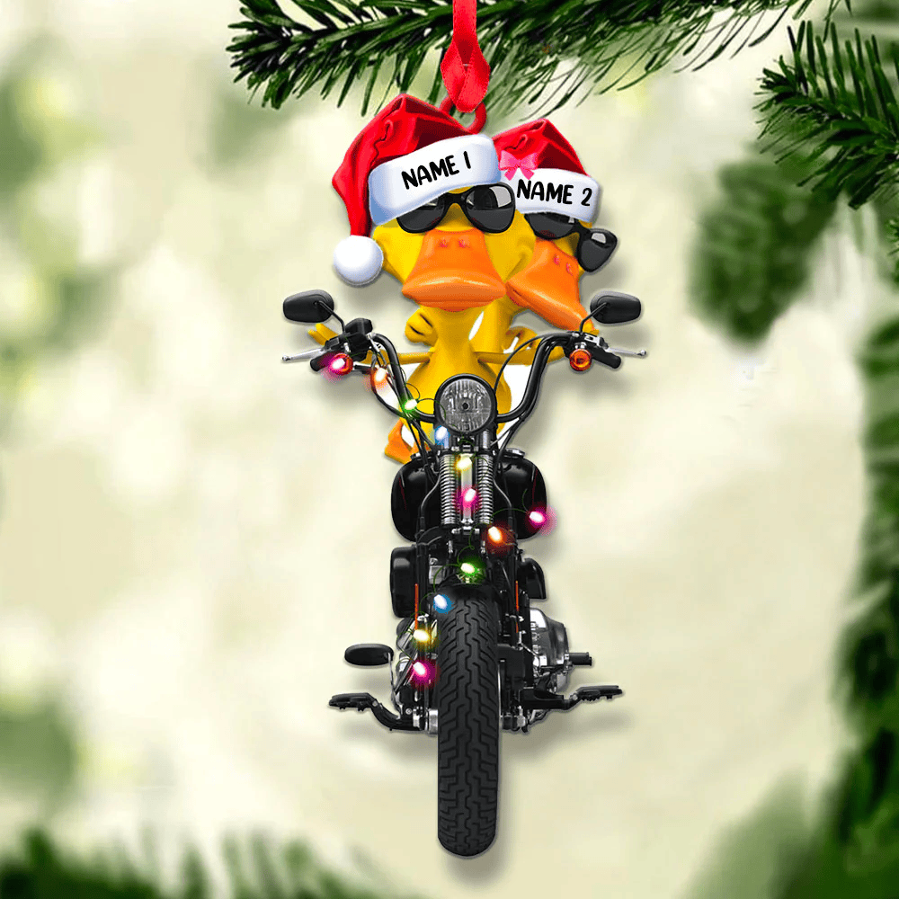 Custom Ducks With Motorbike Acrylic Ornament - Christmas Gift, Christmas Tree Decor, Hanging Car, Keychain