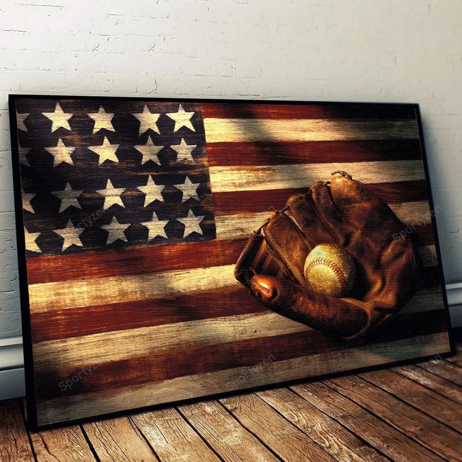 Baseball Flag Vintage Wall Art Prints Home Decor Baseball Canvas