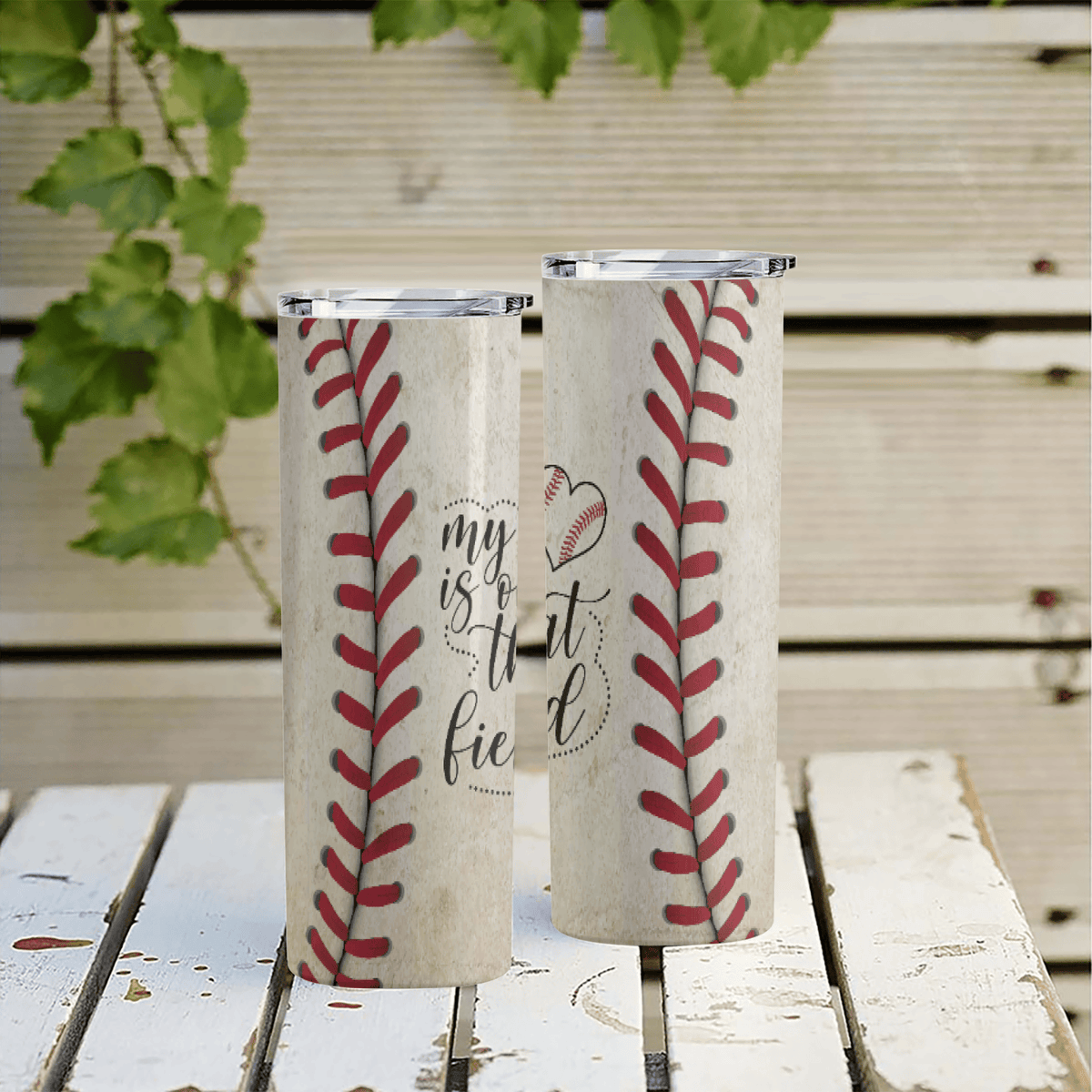 Custom Name Baseball Gift My Heart Is On That Field 20oz Skinny Tumbler