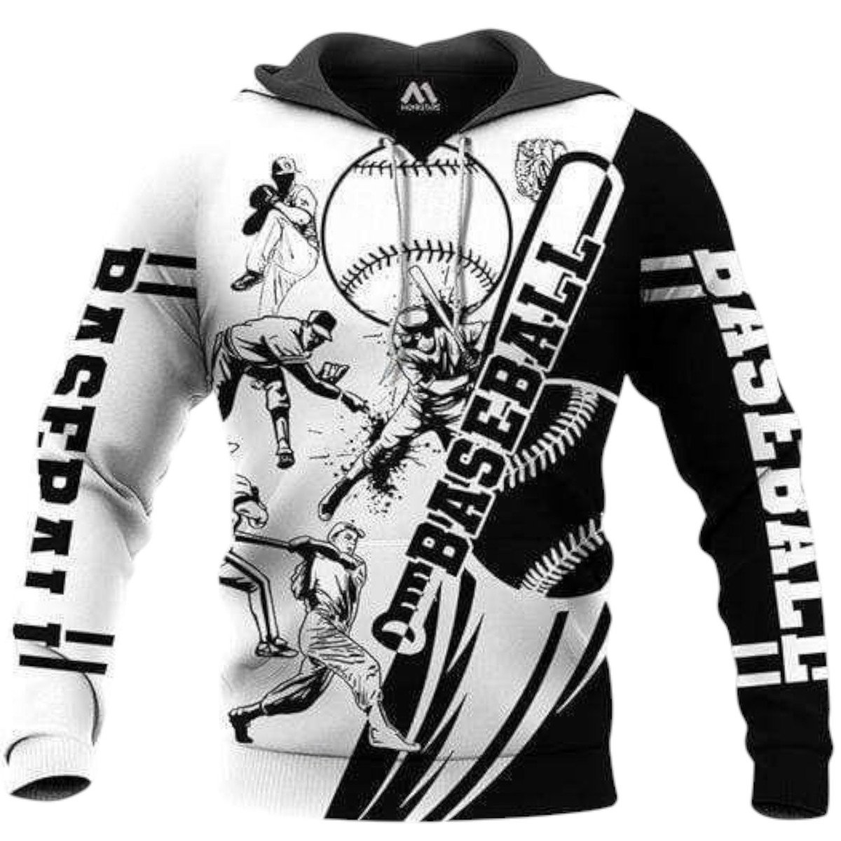 Black & White Baseball Player Hoodie 3D