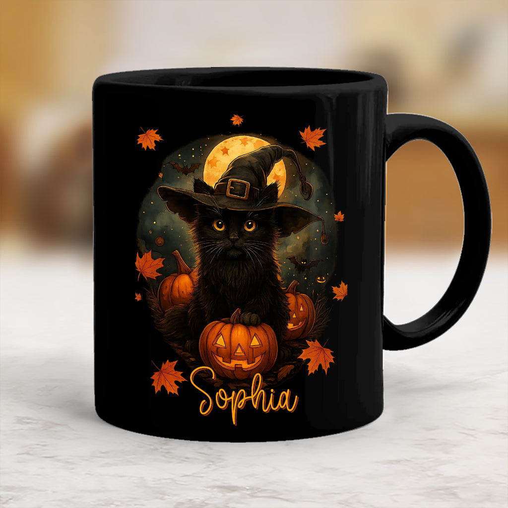 Personalized Black Cat Halloween Pumpkin Coffee Cup – Cute Spooky Fall Gift for Cat Lovers, Autumn Halloween Mug 5