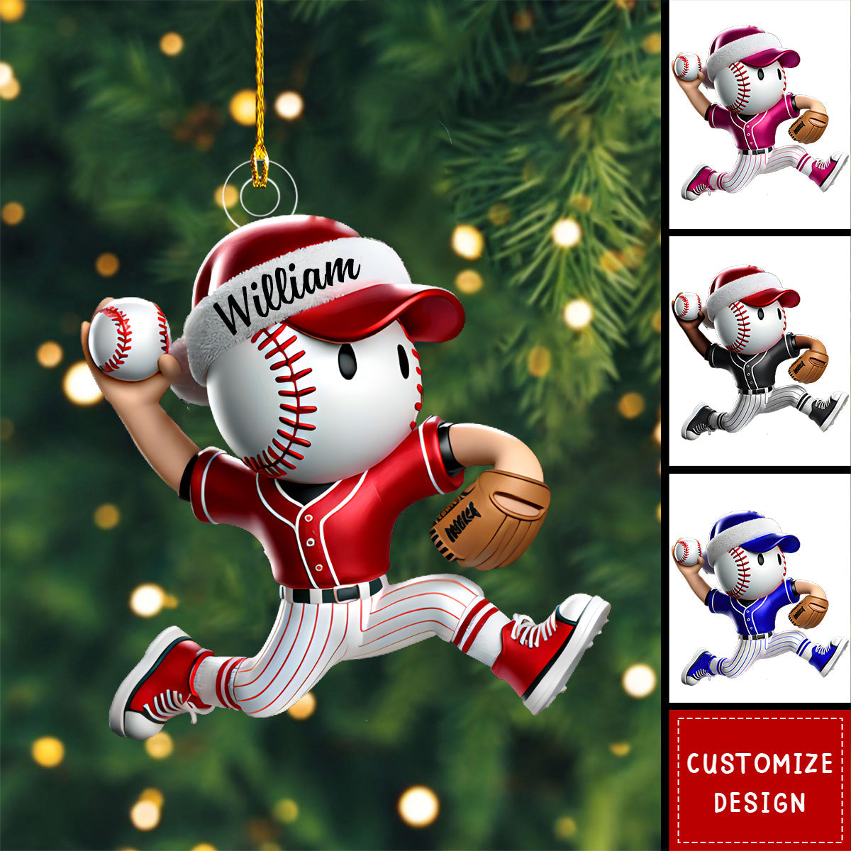 Personalized Baseball Christmas with Santa Hat Gift for Baseball Lover Acrylic Ornament - OR45