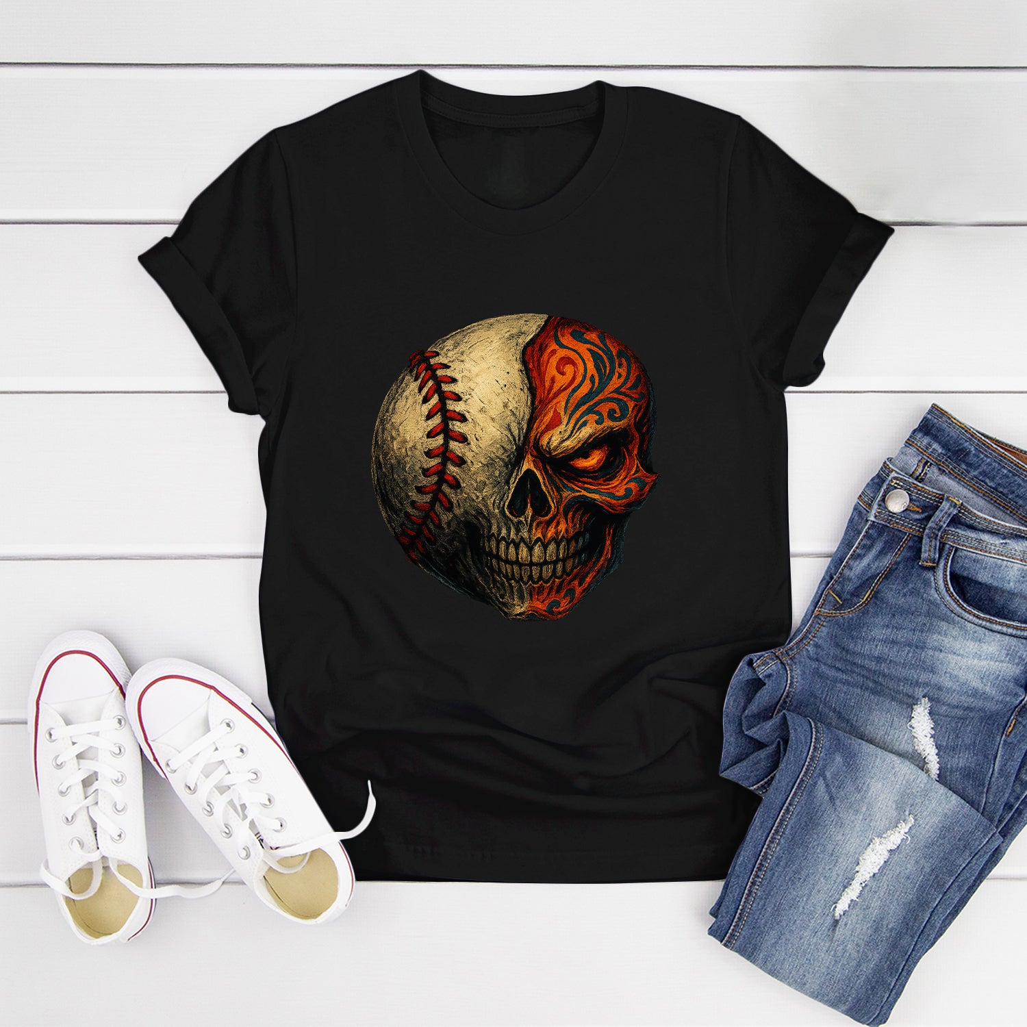 Dia De Los Muertos Baseball Sugar Skull Mexican Day of Dead T-Shirt 5