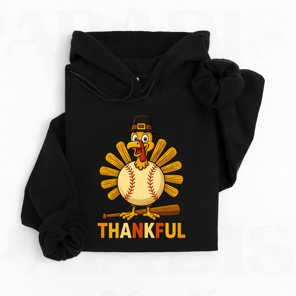 Thanksgiving Turkey Baseball Hoodie – Funny Thankful Fall Sports Fan Gift Hoodie 5