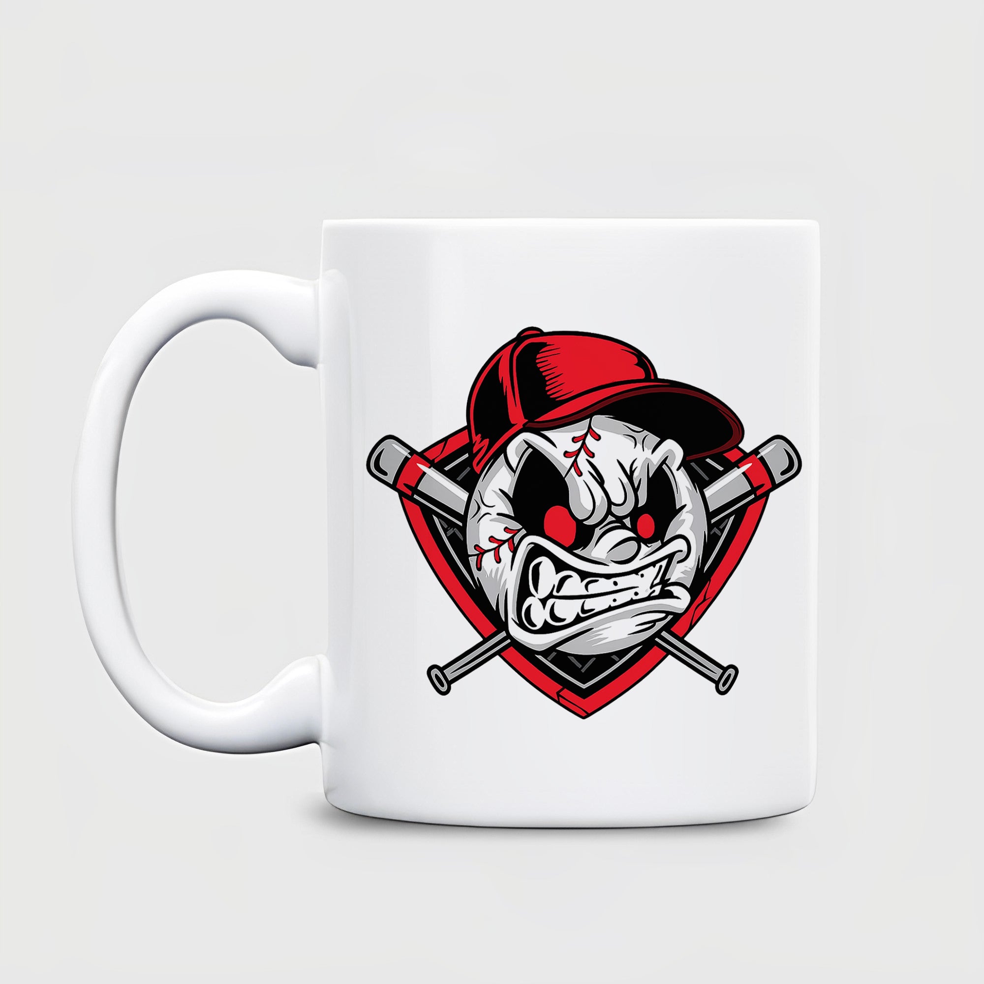 Angry Baseball Face with Red Cap and Crossed Bats – Fierce Sports Cartoon Logo Design Vinyl Sticker