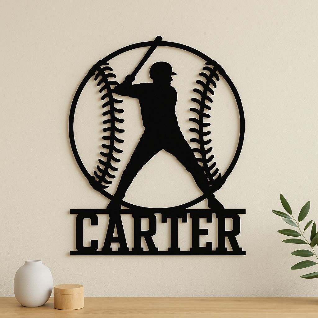 Personalized Baseball Player Sign Custom Name Number Room Sign Baseball Wall Decor Gift for Dad Husband Son Team Baseball Metal Sign