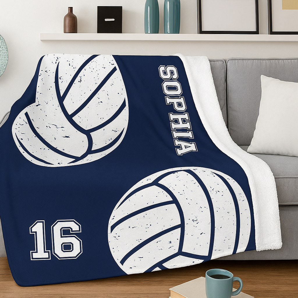 Personalized Volleyball Blanket Custom Name Number Soft Cozy Sherpa Fleece Throw Blanket for Mom Wife Girlfriend Daughter Team Blanket