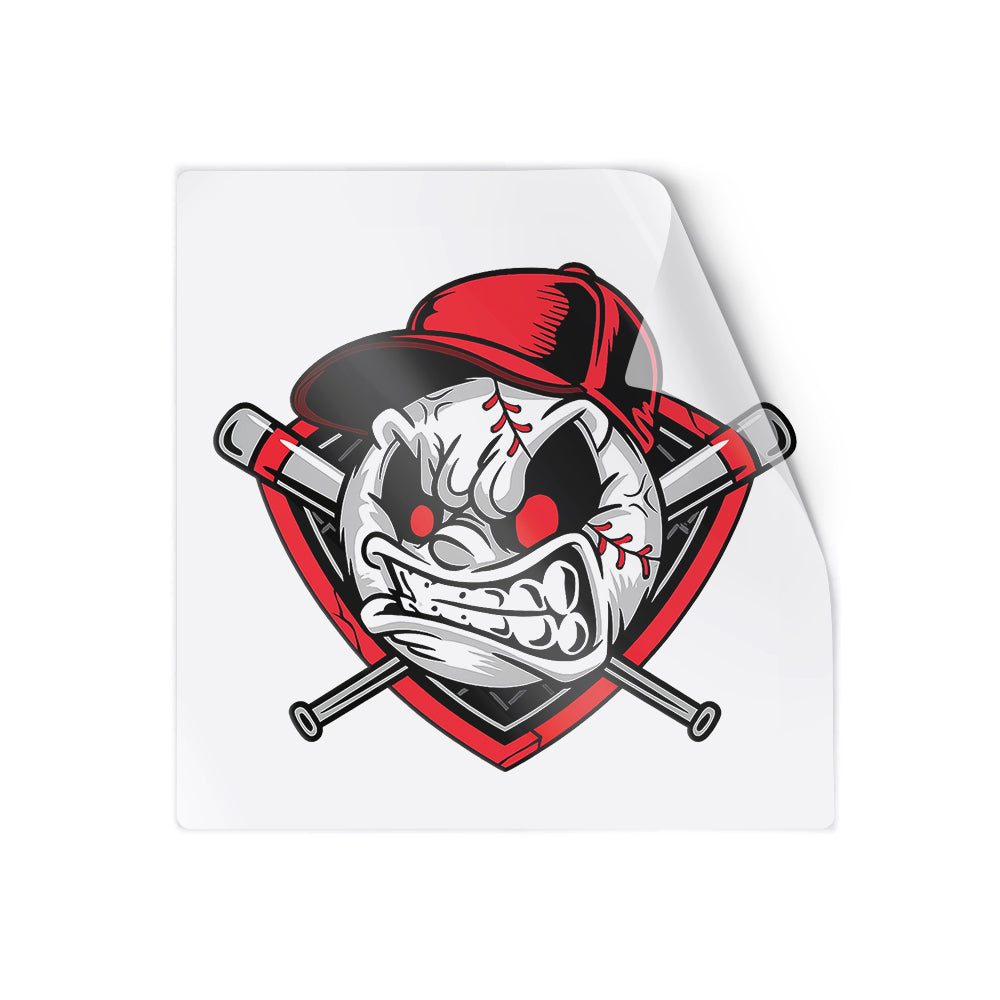Angry Baseball Face with Bats – Cool Sports Design, Waterproof Vinyl Sticker