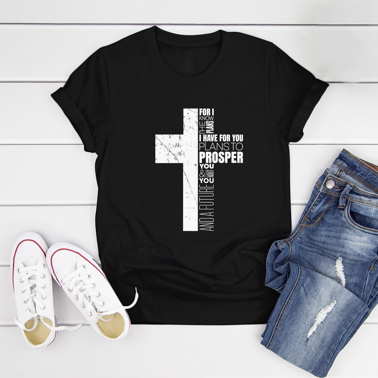 Jeremiah 29:11 Christian Bible Verse Cross Faith T-Shirt