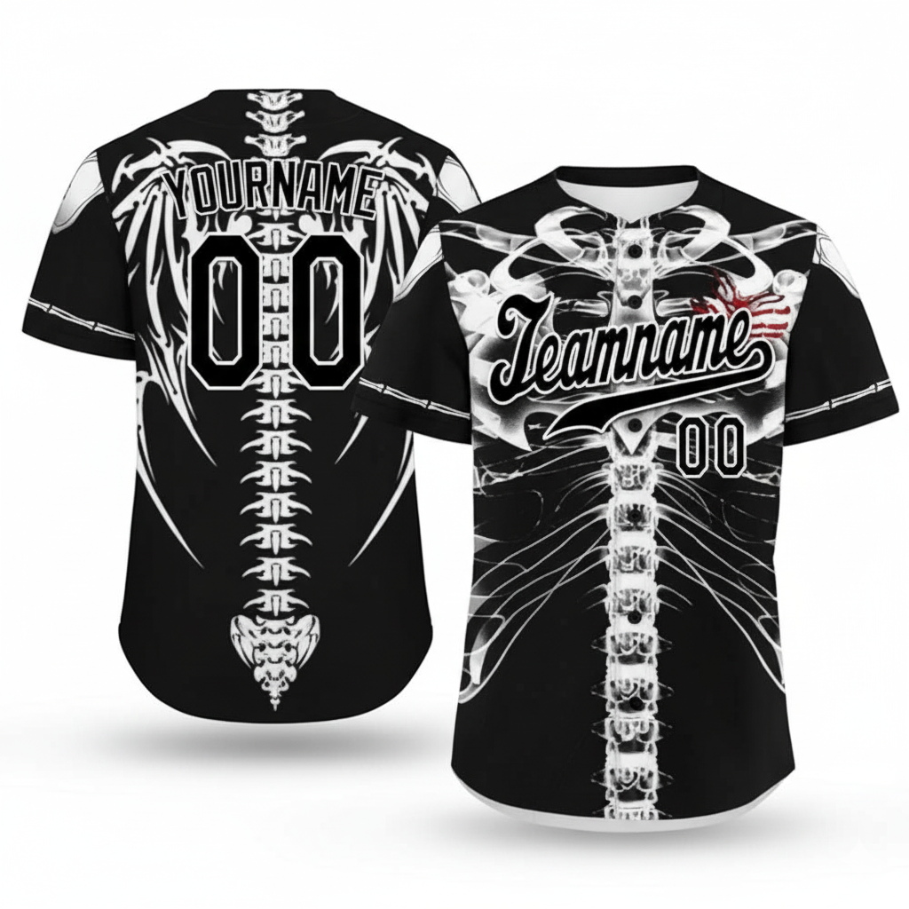 Custom Baseball Rib Cage Skeleton Skull Spine Jersey
