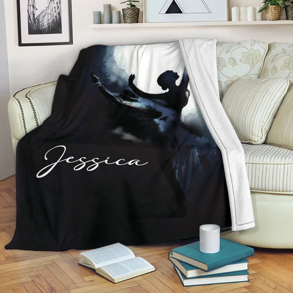 Personalized Ballet Blanket Ballet Girl Dancer Dacing In The Dark Black Sherpa Fleece Blanket