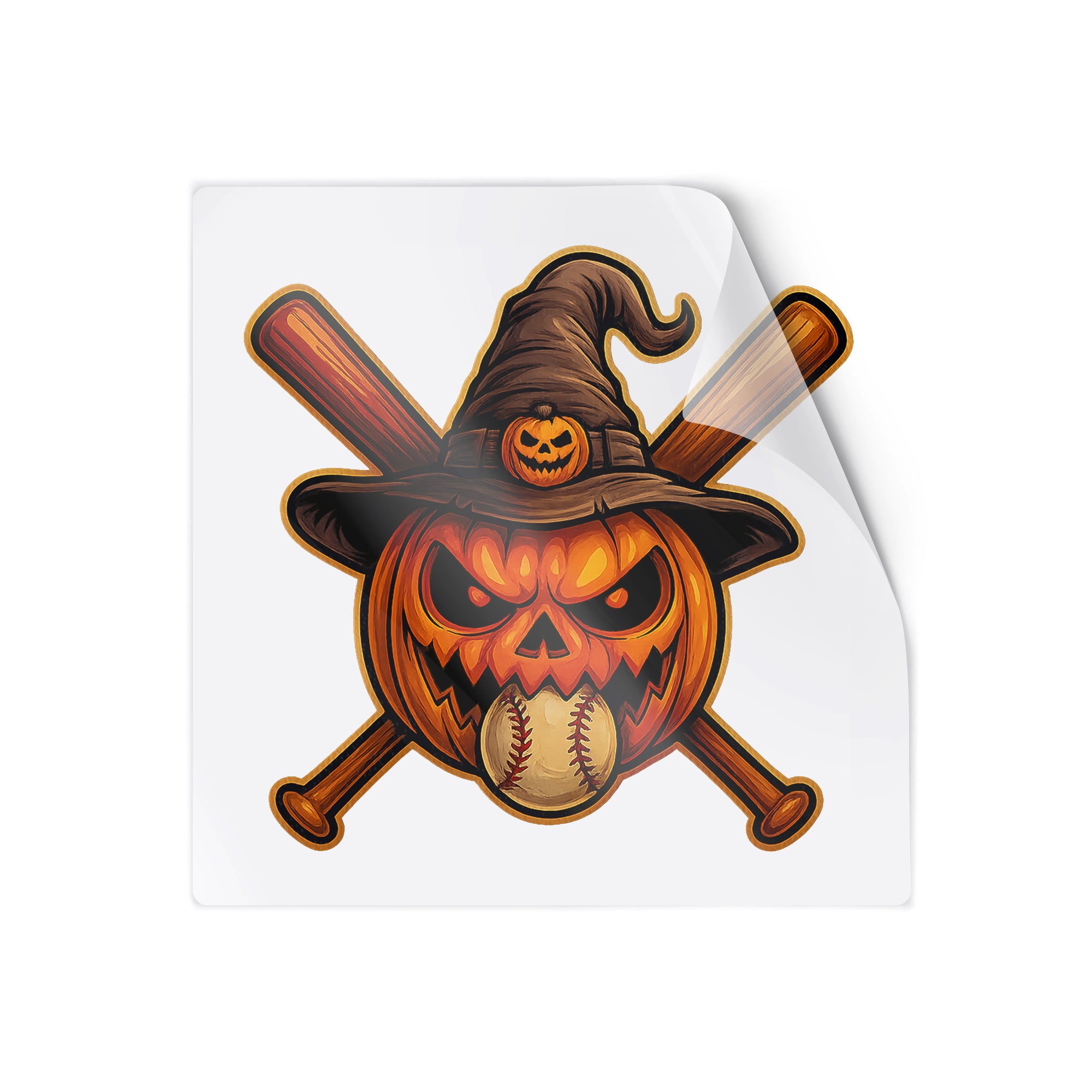 Halloween Pumpkin Baseball Cross Bats Witch Hat Sticker