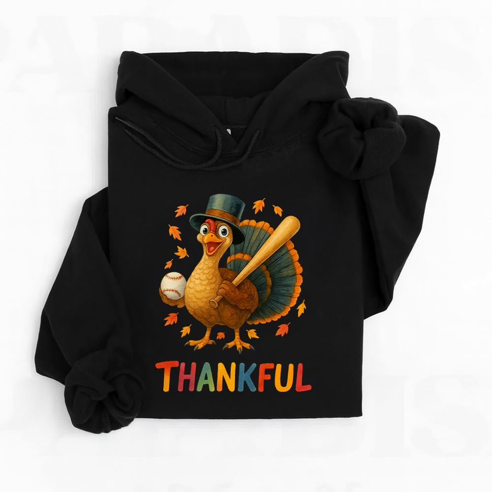 Thanksgiving Turkey Baseball Hoodie – Funny Thankful Fall Sports Fan Gift Hoodie 5