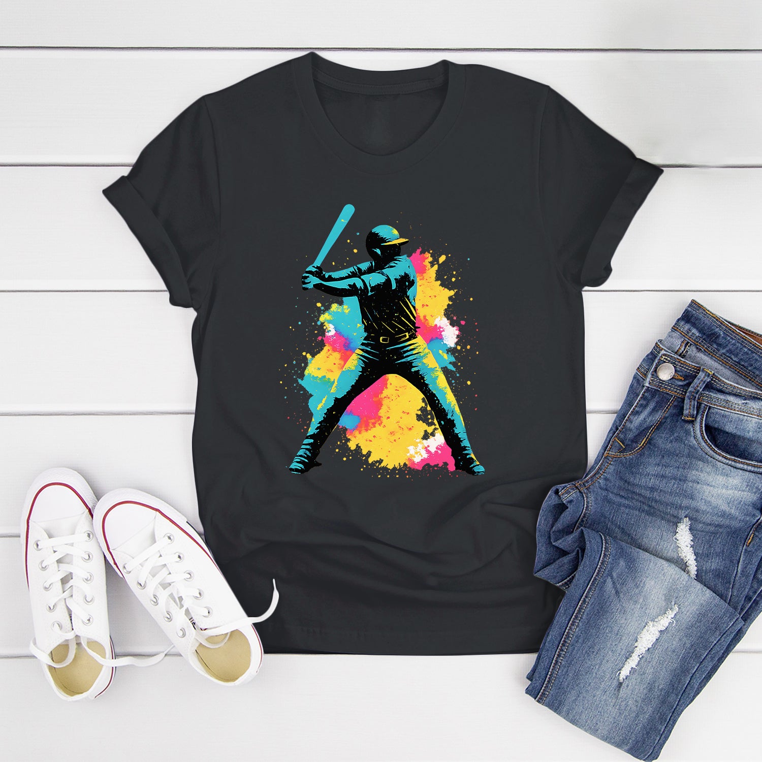 Colorful Baseball Player T-Shirt 5