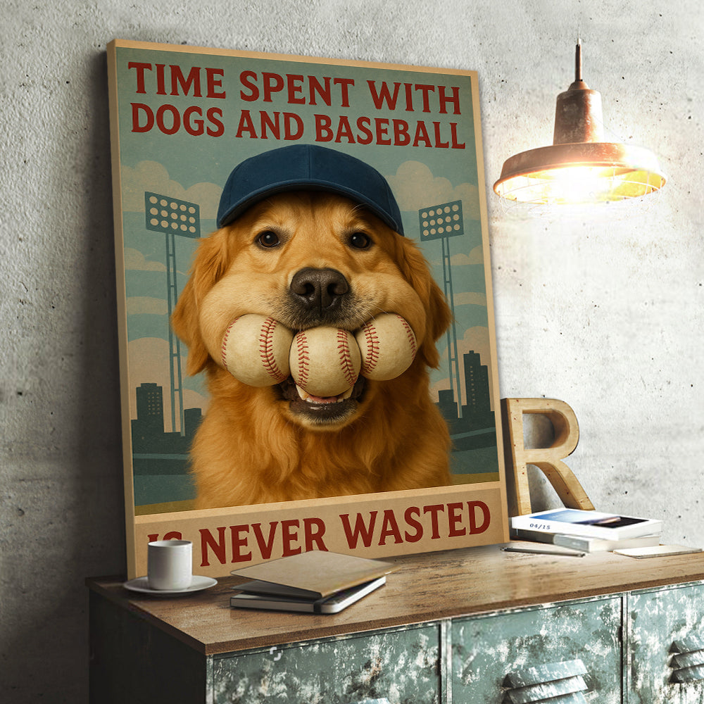 Time Spent With Dogs And Baseball Is Never Wasted Baseball Lovers Gift Love Dog Decor Wall Art Home Decor Baseball Canvas