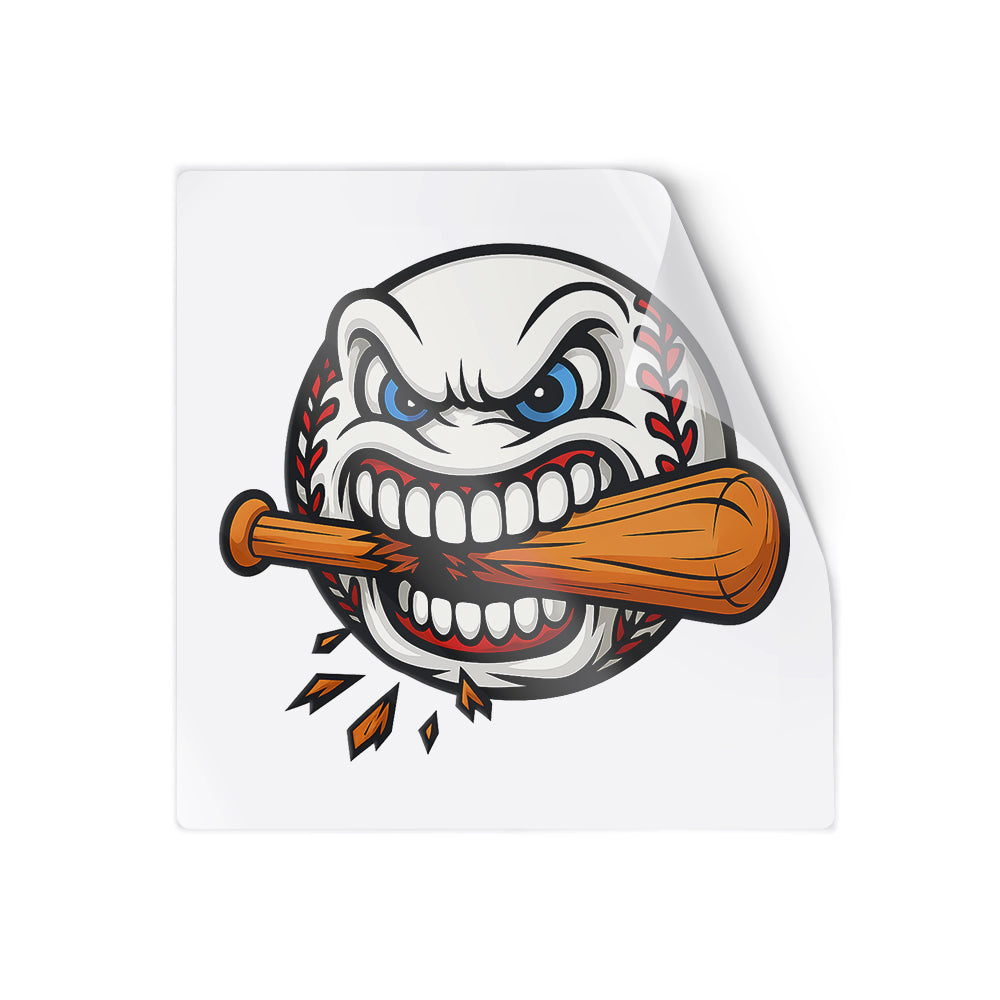 Angry Baseball Cartoon Biting Bat Sports Art Illustration Sticker