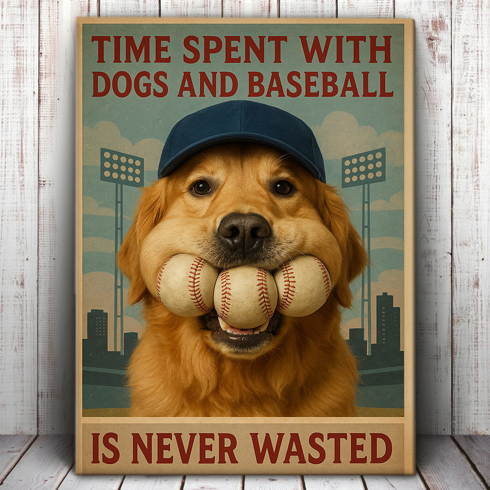 Time Spent With Dogs And Baseball Is Never Wasted Baseball Lovers Gift Love Dog Decor Wall Art Home Decor Baseball Canvas
