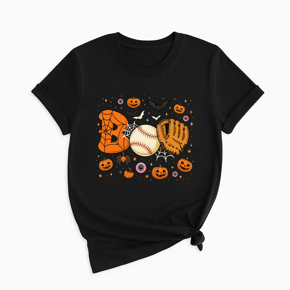 Boo Baseball Halloween Player Catcher Pitcher Spooky T-Shirt 3