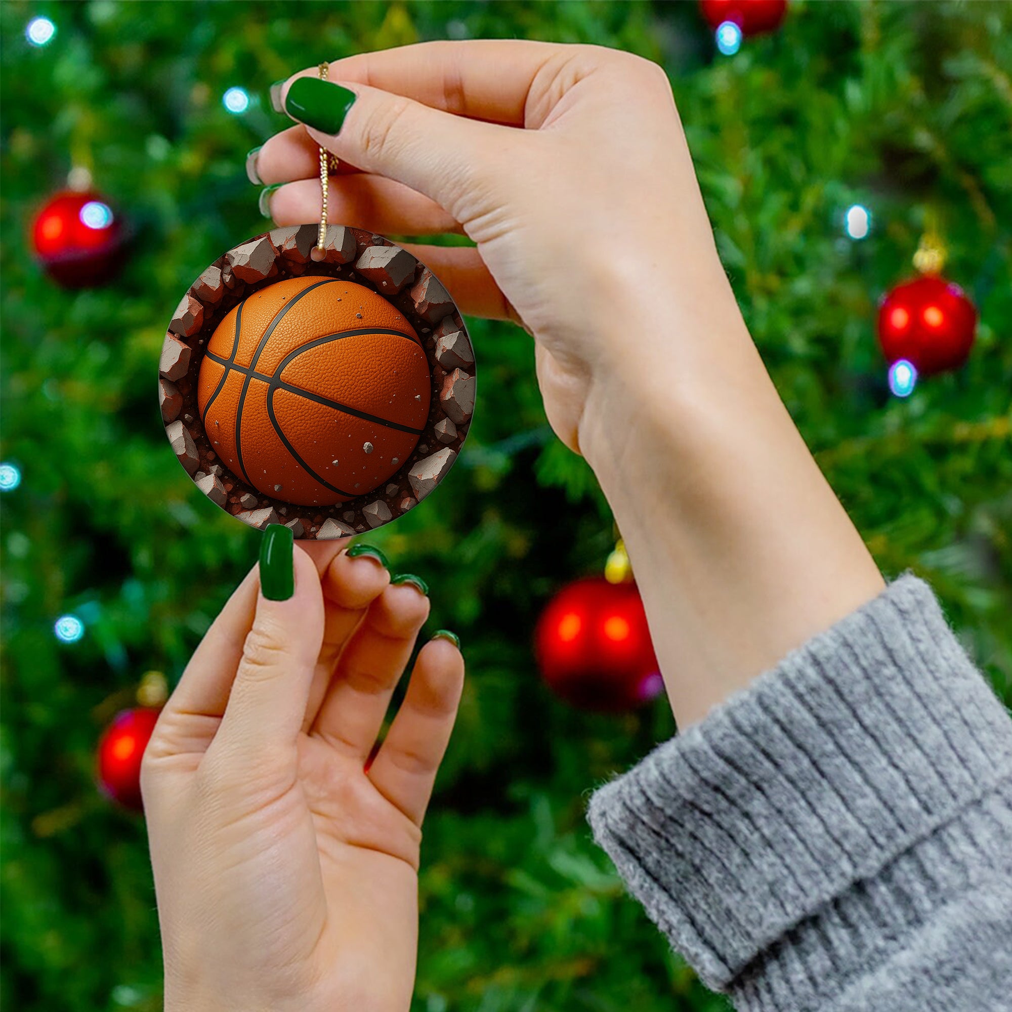 Christmas Tree Xmas Indoor Decor, Sport Gift Exchange Holiday, Basketball Break Through Acrylic Ornament 3