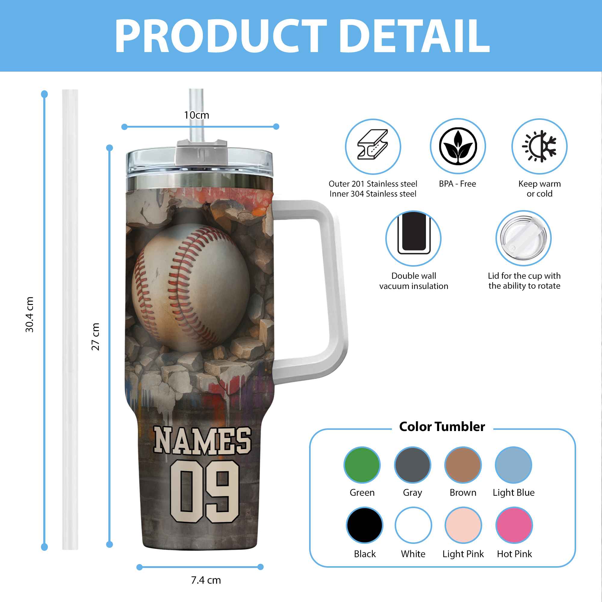 Custom Sport Gift Personalized With Straw Tumbler 40oz 3