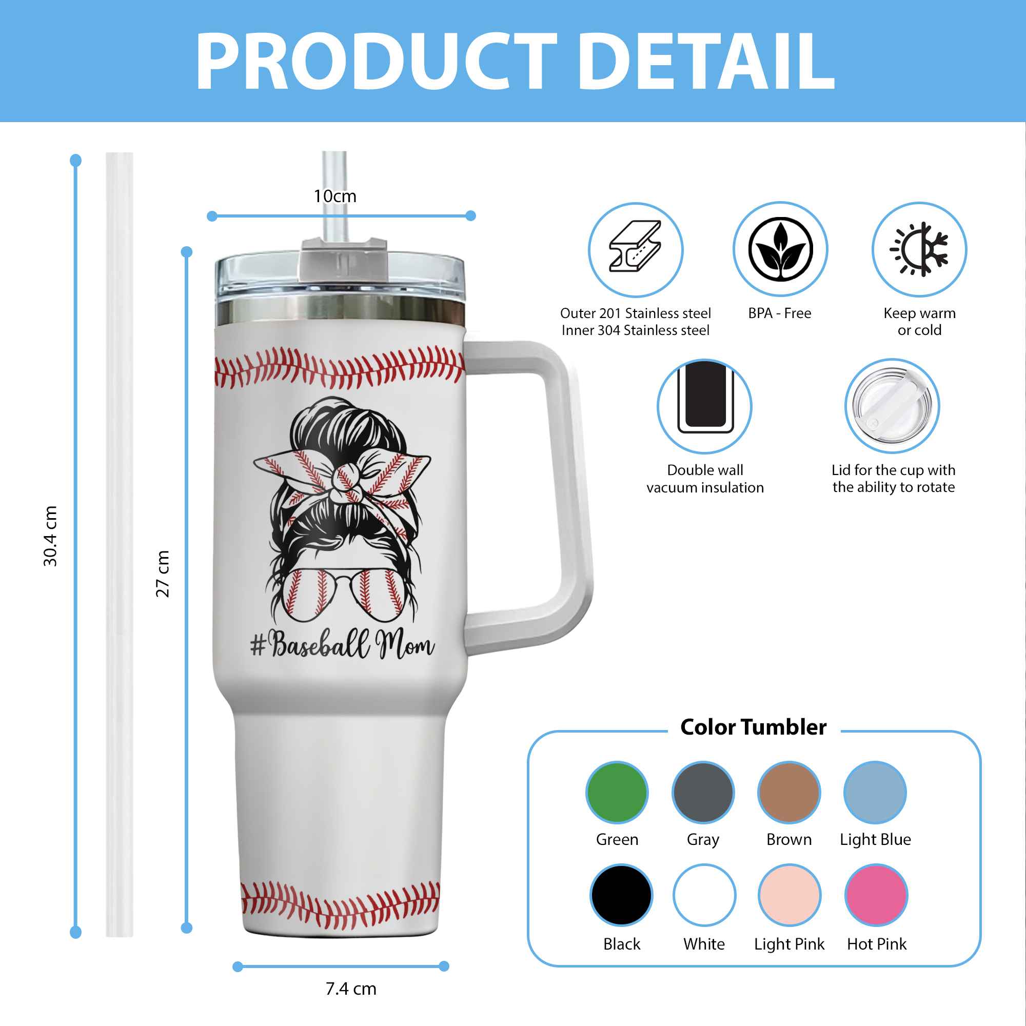 Baseball Mom Gifts Birthday Christmas From Kids Friends With Handle Tumbler 40oz 3