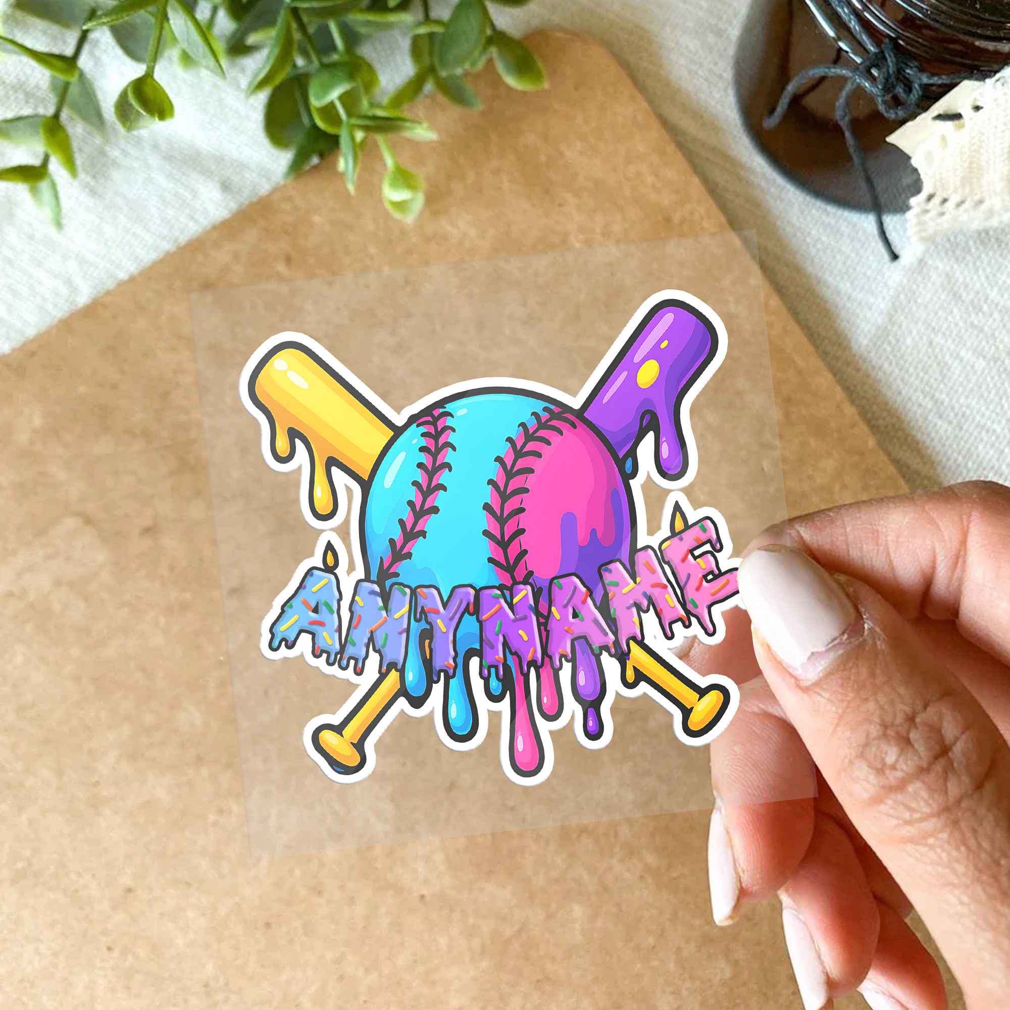 Custom Name Funny Melting Baseball Neon Drip Art Sports Sticker 3