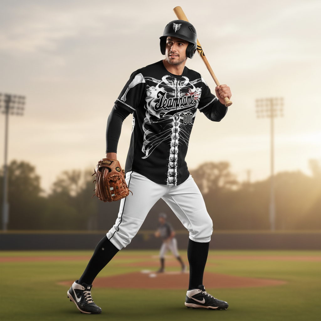 Custom Baseball Rib Cage Skeleton Skull Spine Jersey 4