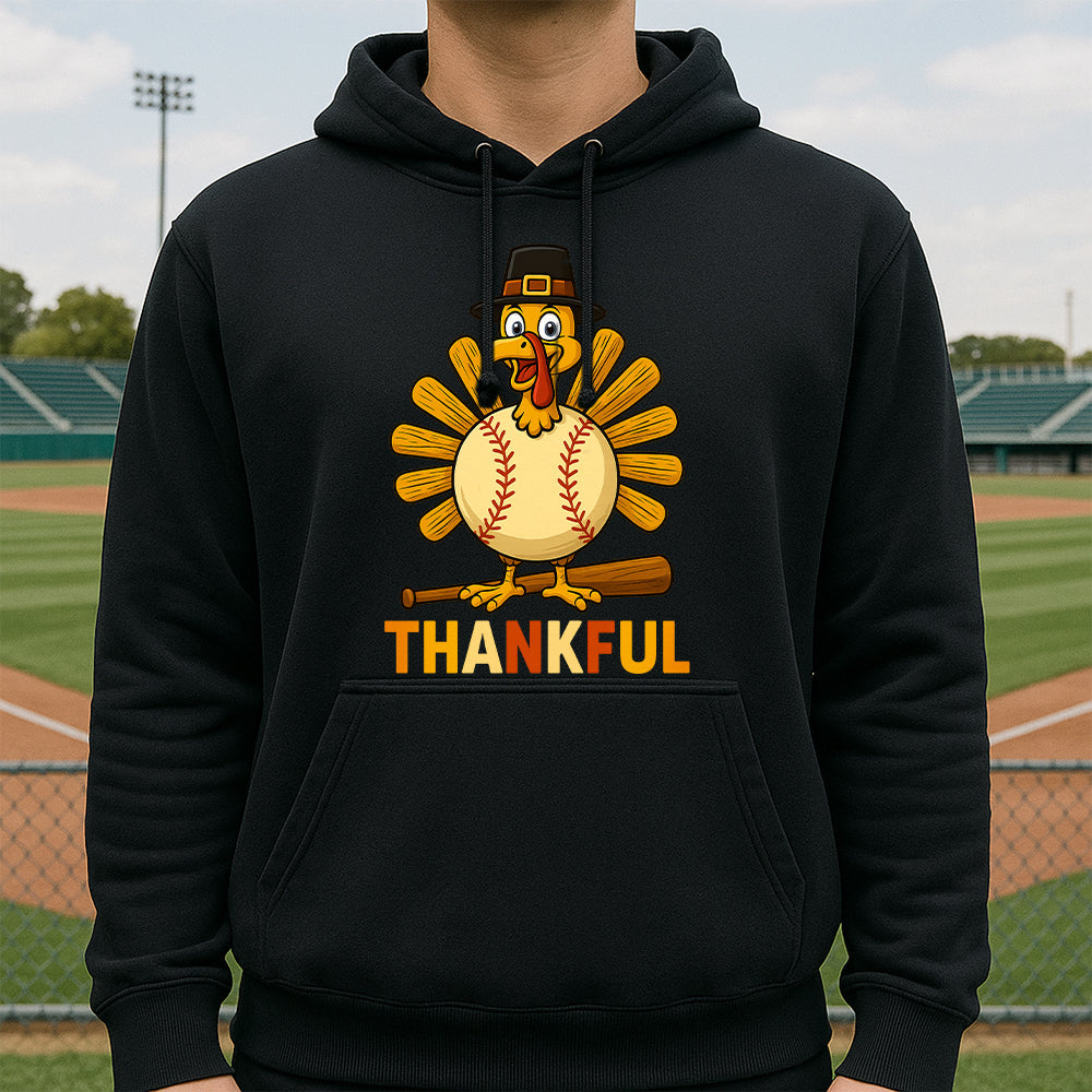 Thanksgiving Turkey Baseball Hoodie – Funny Thankful Fall Sports Fan Gift Hoodie 4