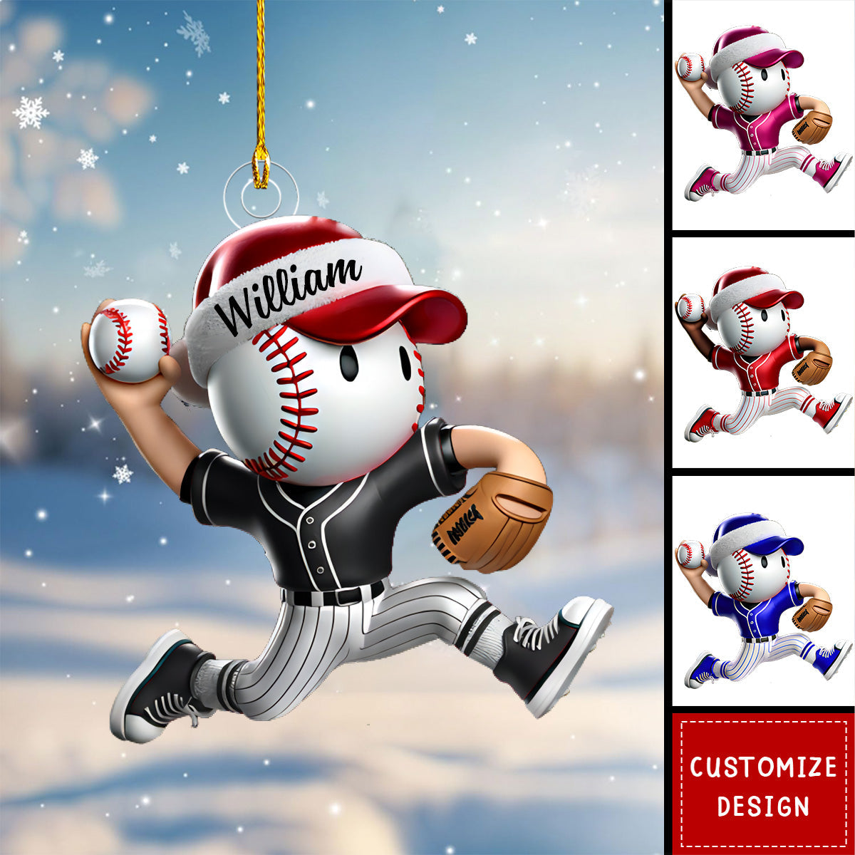 Personalized Baseball Christmas with Santa Hat Gift for Baseball Lover Acrylic Ornament - OR45 4