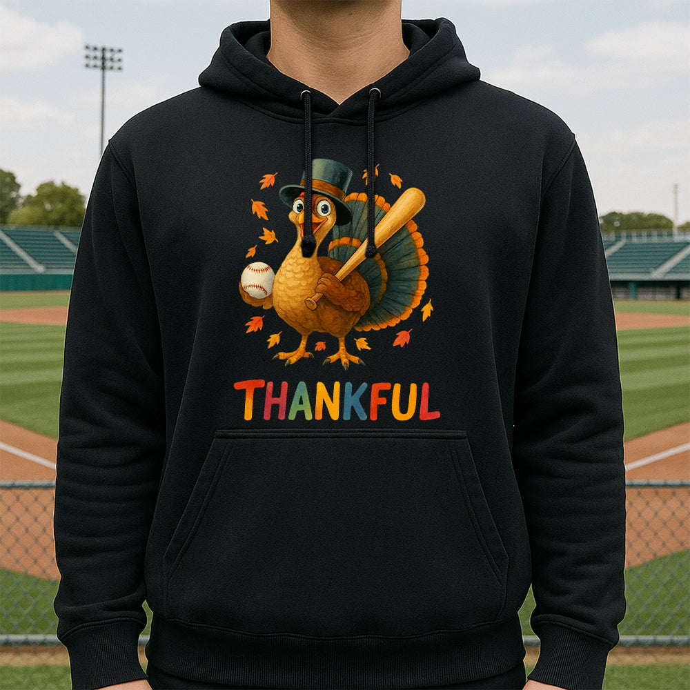 Thanksgiving Turkey Baseball Hoodie – Funny Thankful Fall Sports Fan Gift Hoodie 4
