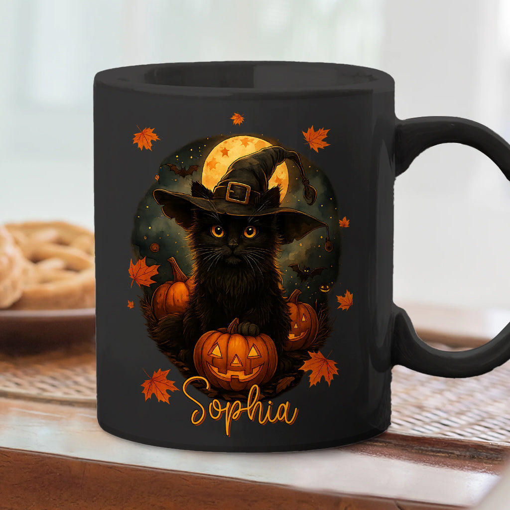 Personalized Black Cat Halloween Pumpkin Coffee Cup – Cute Spooky Fall Gift for Cat Lovers, Autumn Halloween Mug 4