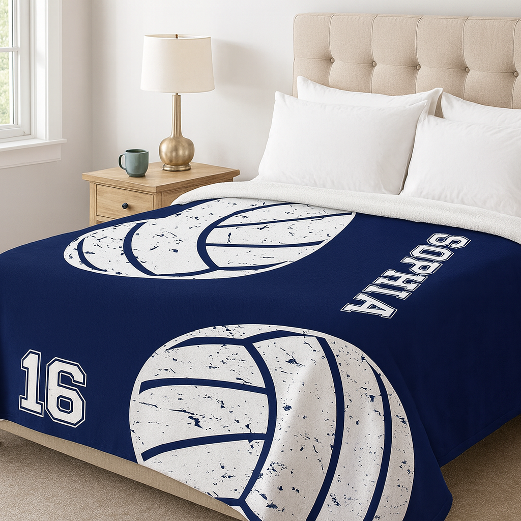 Personalized Volleyball Blanket Custom Name Number Soft Cozy Sherpa Fleece Throw Blanket for Mom Wife Girlfriend Daughter Team Blanket 3