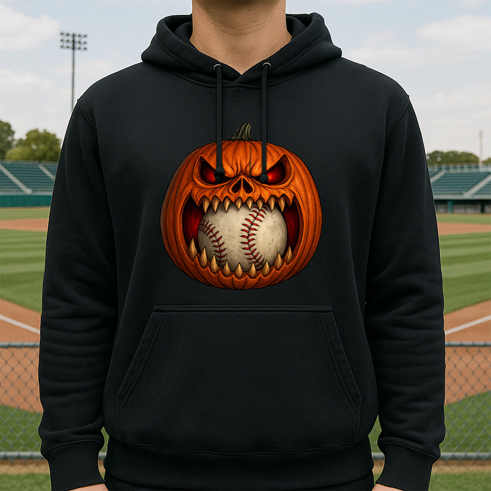 Pumpkin Softball Scary Face Baseball Halloween Hoodie 4