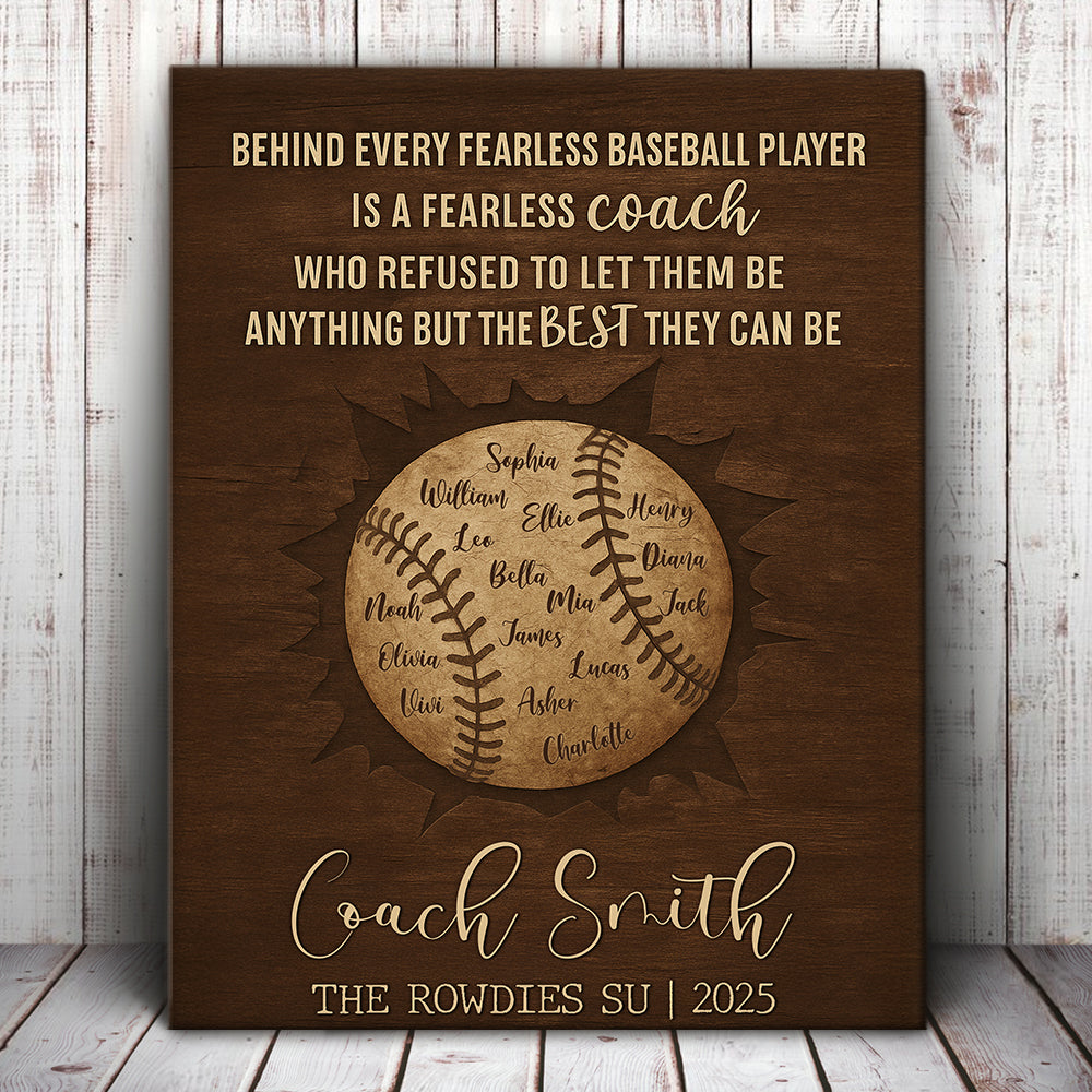 Personalized Baseball Coach Gift – Custom Team Names Thank You Plaque – Rustic Sports Keepsake Wall Art Canvas