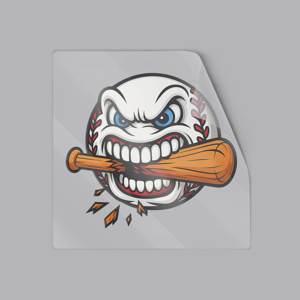 Angry Baseball Cartoon Biting Bat Sports Art Illustration Sticker 6