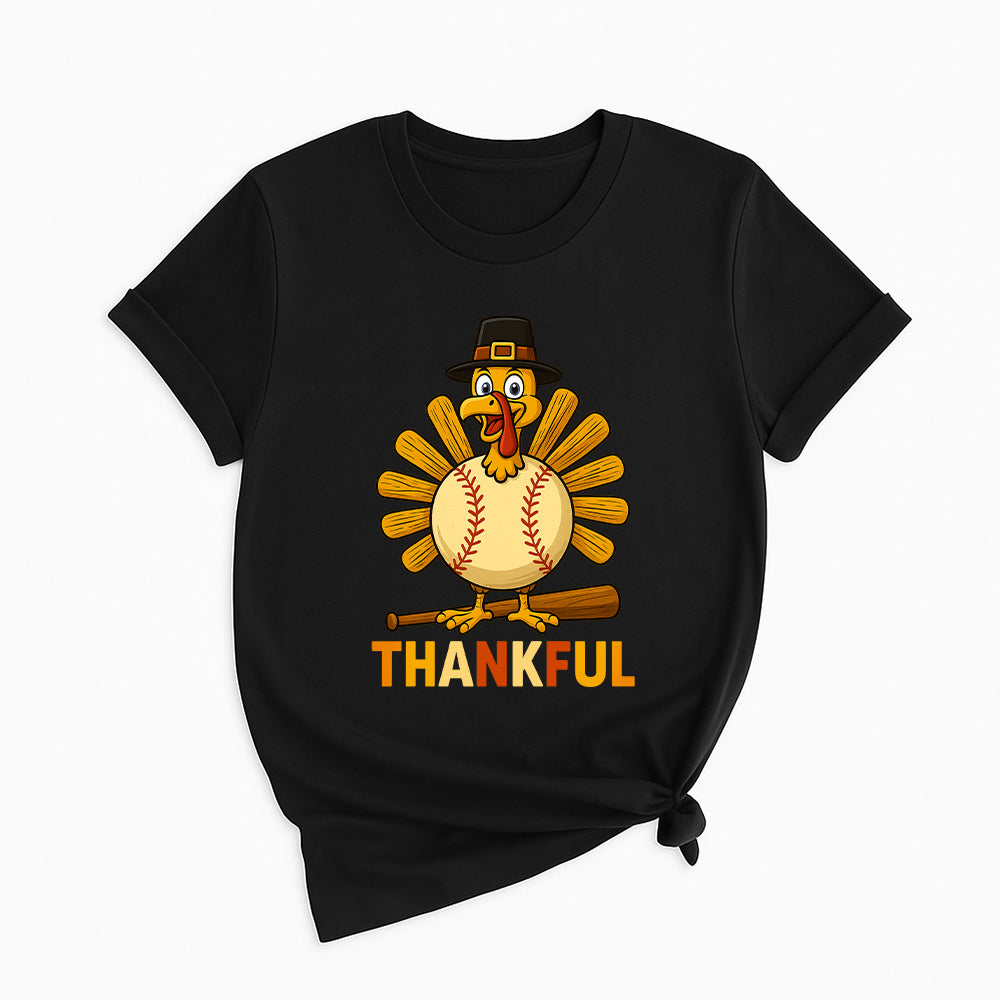 Thanksgiving Turkey Baseball T-Shirt – Funny Thankful Fall Sports Fan Gift T-Shirt